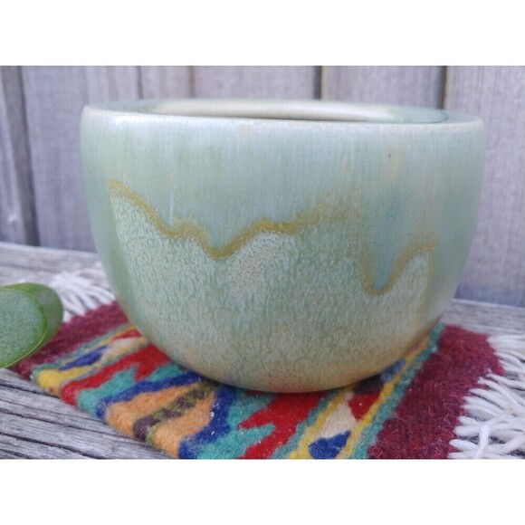Vintage Green Pottery Bowl // Handcrafted Ceramic Pot - Picture 2 of 10